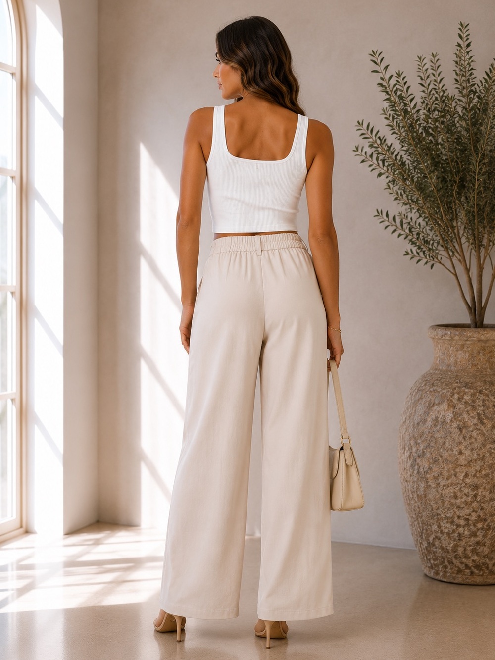 582. Beige Ease Wide-Leg Pants - Picture 2 of 2